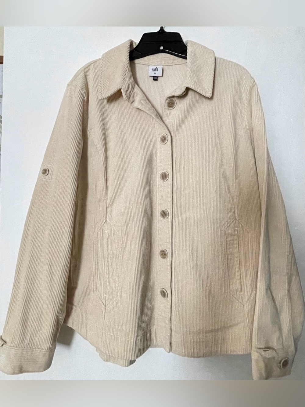 Cabi Cream Corduroy Button-Front
Jacket Roll-Tab Sleeves